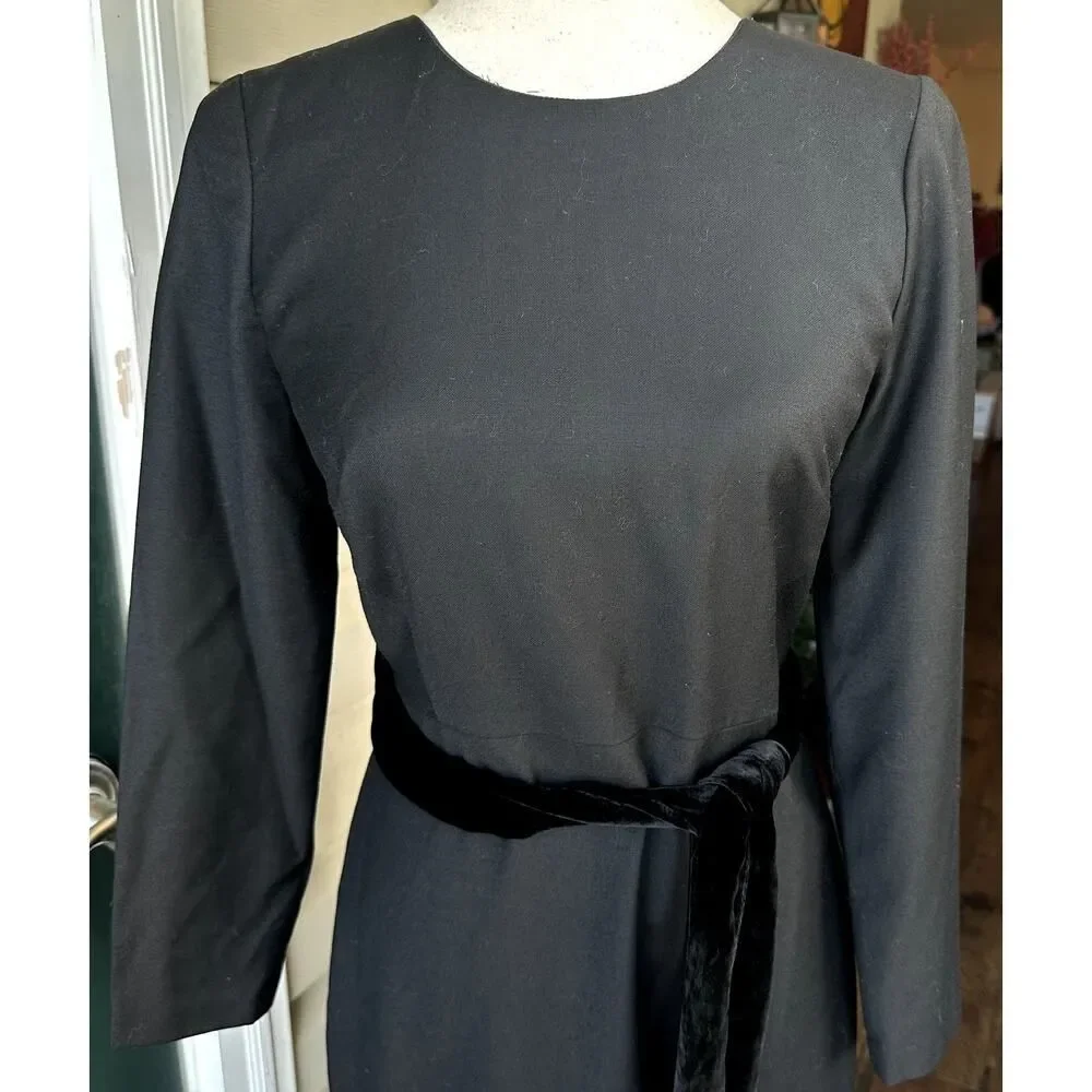 J. Crew Day to Night Dress Exeter Flannel Sz 0 Wool Sheath Silk Velvet Sash